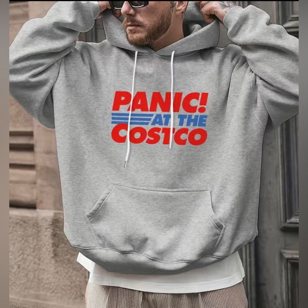 Unisex XXXL Gray Hoodie Sweatshirt Panic At the Costco Funny Size 3XL Large NEW